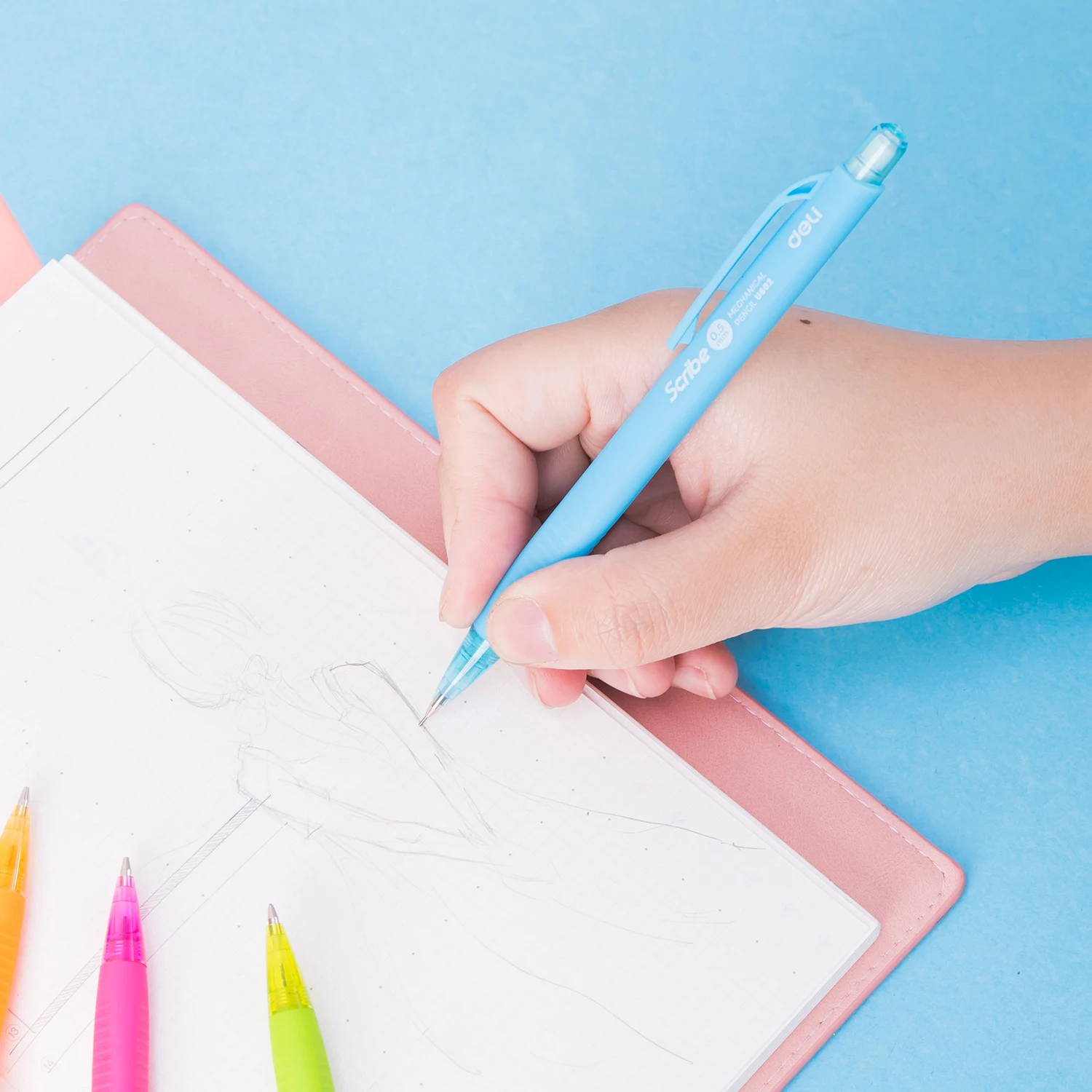 델리 0.5mm 접이식 샤프 펜슬, 클립이 있는 푸시 버튼 디자인, 가정용, 사무실용 4가지 색상 옵션