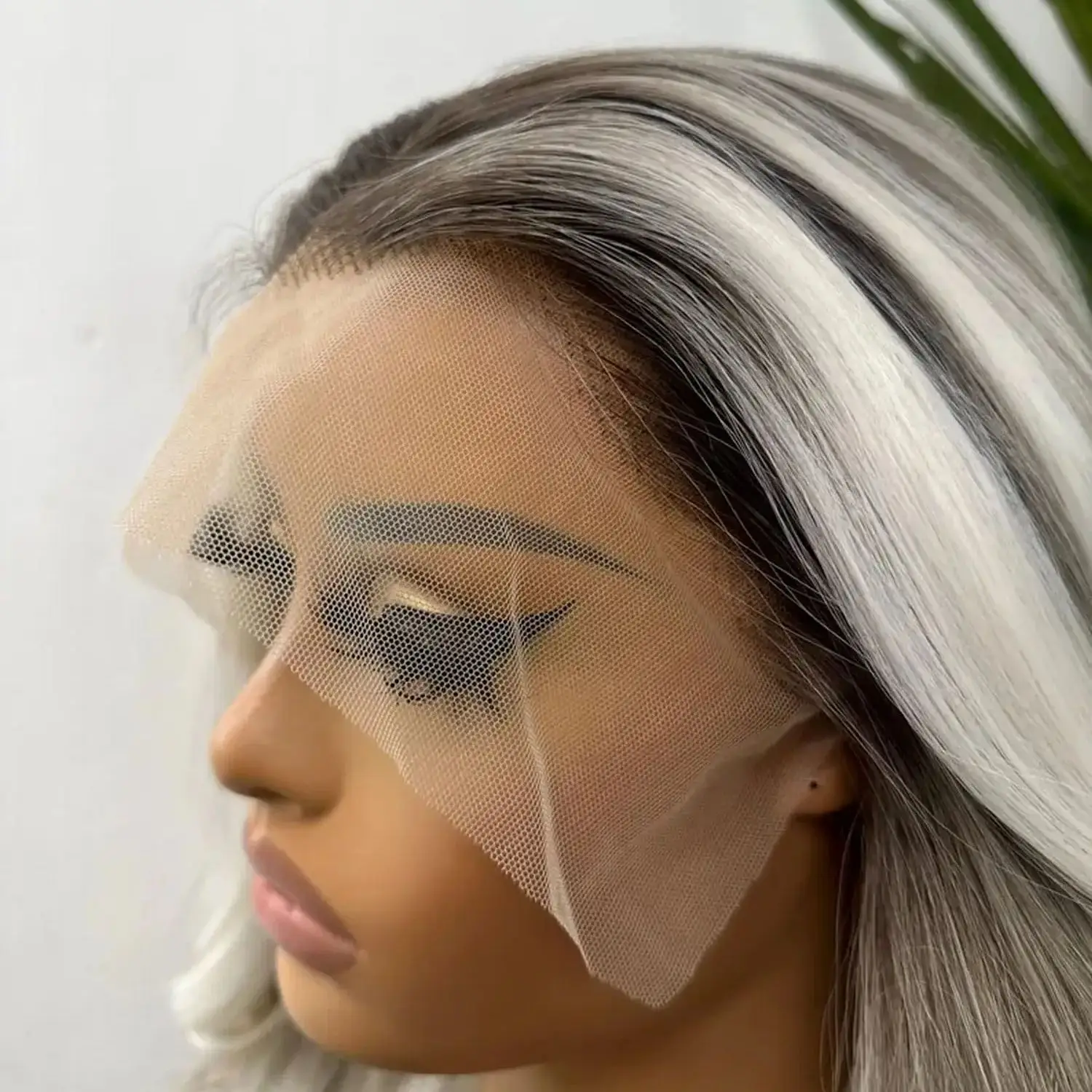 

24" New Ombre Platinum Blonde Highlights Synthetic Wig Wave Cool Pre Plucked Natural Hairline Lace Wig High Heat Fibre Women Wig