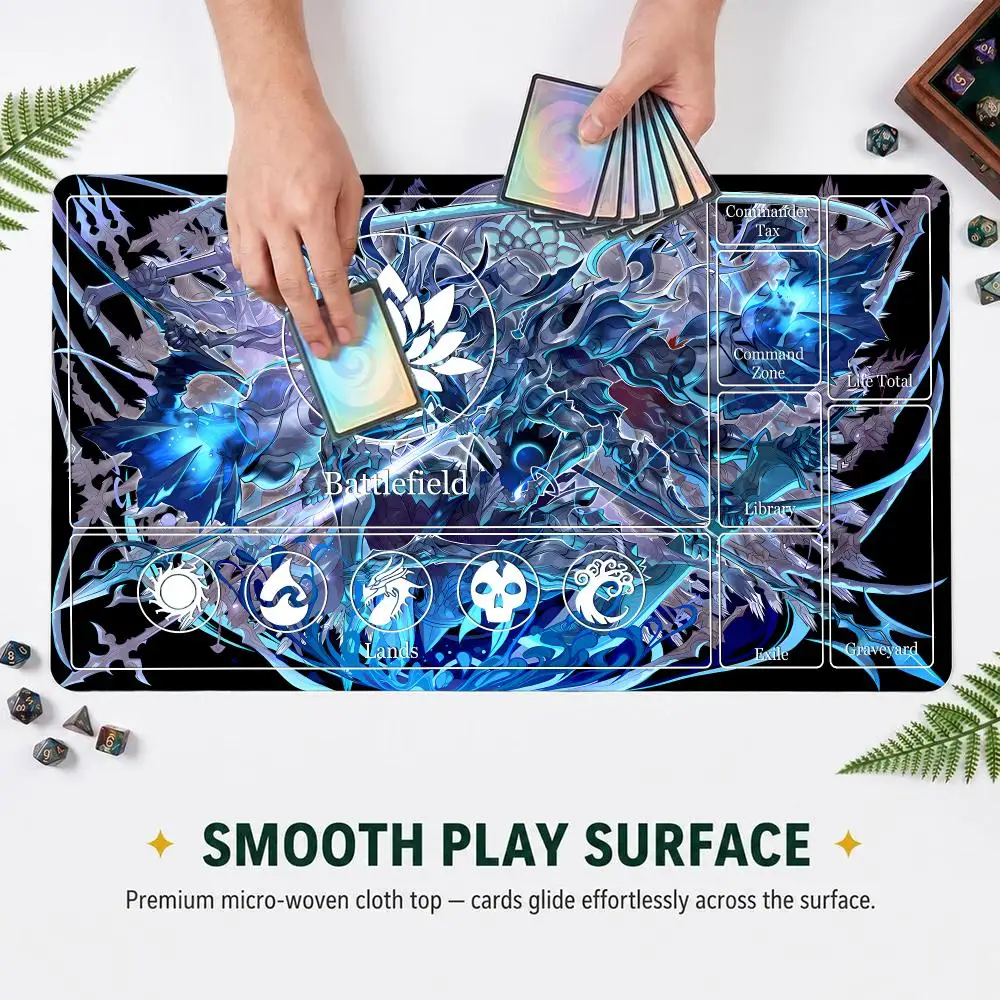 Large Ice Blue Dragon Frost Lotus Playmat With Game Zones Anti-Slip Rubber Base Extended Keyboard Mouse pad for TCG Card Gaming