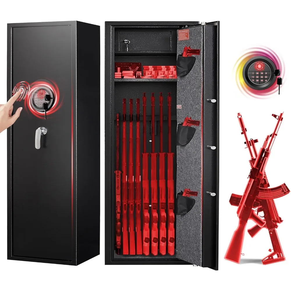 

8-10 Rifle Safe - Biometric Fingerprint Gun Safe, Digital Keypad & Backup Keys, 57.1" Tall Rifle Safes for Home,