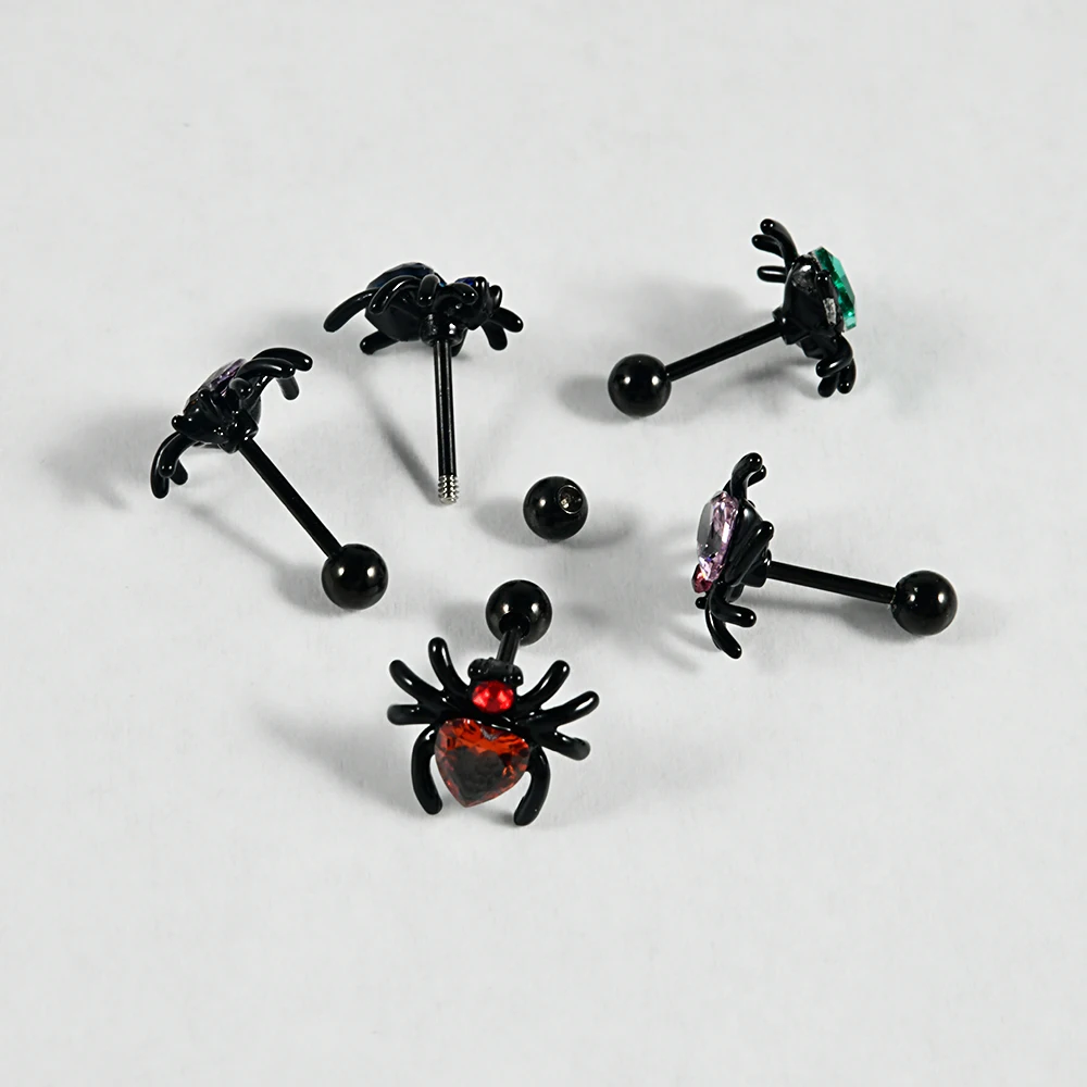 1PC Stainless Steel Black Heart-shaped CZ Spider Helix Earring Daith Labret Lip Piercing Ear Tragus Cartilage Piercing  Jewelry