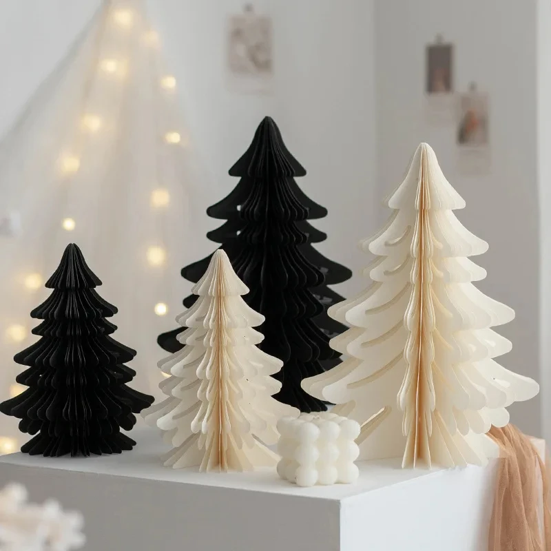 2pcs/set Paper Honeycomb Ball Mini Christmas Tree Fun Christmas Ornaments Handmade Origami Xmas Tree Model DIY Home Decor Crafts