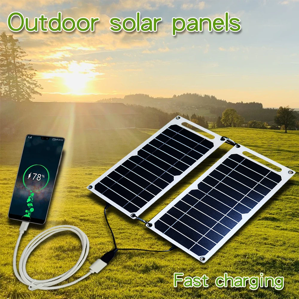 

Водонепроницаемая двойная солнечная панель, портативный внешний аккумулятор 5 В, USB, быстрая зарядка, съемный, складной для пеших прогулок, кемпинга, мобильного телефона