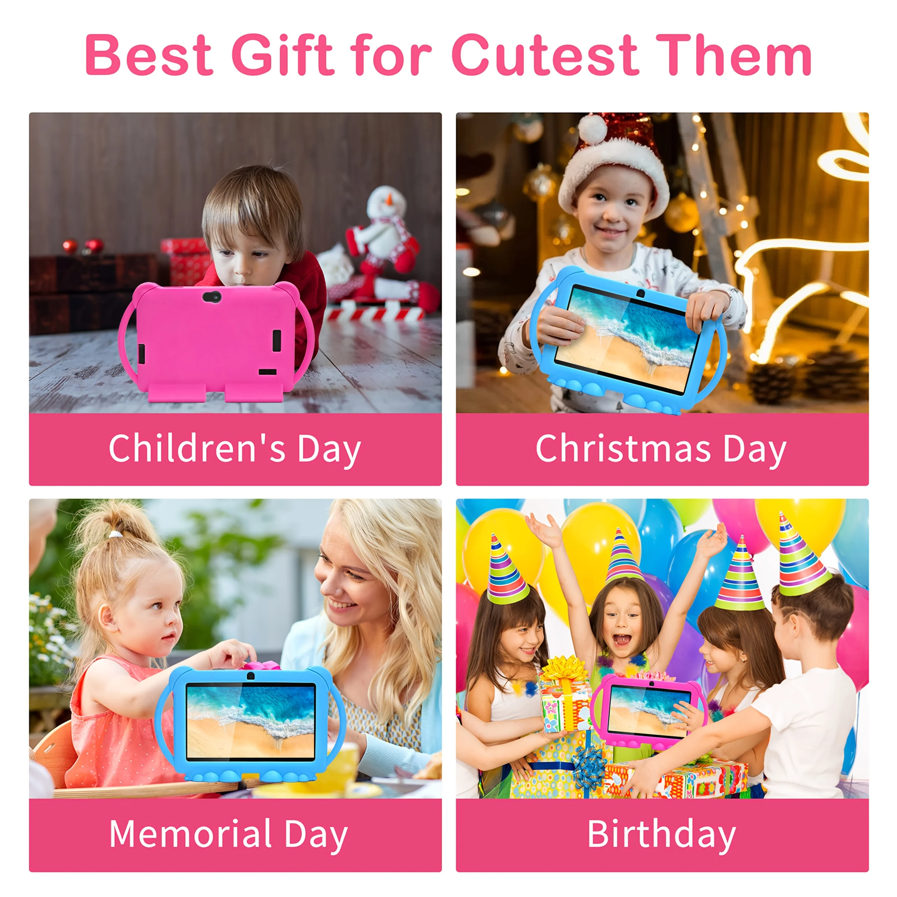 Kids Tablet Cartoon Kids-Proof Case 5G WiFi Google Dual Camera 2G+32GB Learning Education Toy Tablet Android 12 Children PC