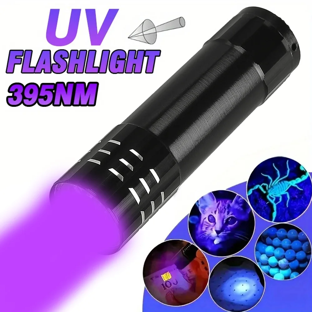 

9/12 светодиодный УФ-фонарик портативный фонарик для обнаружения пятен мочи домашних животных черный свет аварийный водонепроницаемый ультрафиолетовый фонарик