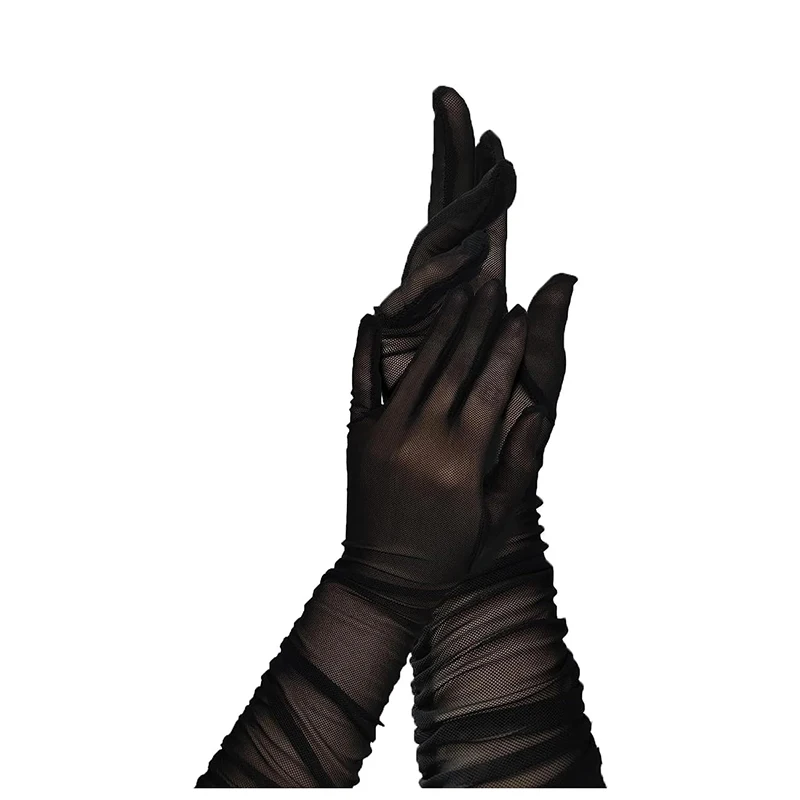 70CM Sexy Mesh Folds Ruffles Long Gloves Multicolored High Elasticity Elegant Women ’s Accessories Opera Bride Wedding