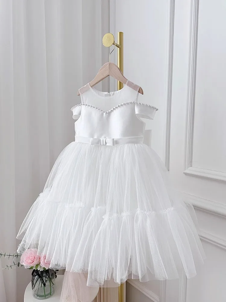 New Bow Baby Spanish Lolita Princess Ball Gown Beading Design Birthday Party Christening Clothes Easter Eid Dresses For Girls