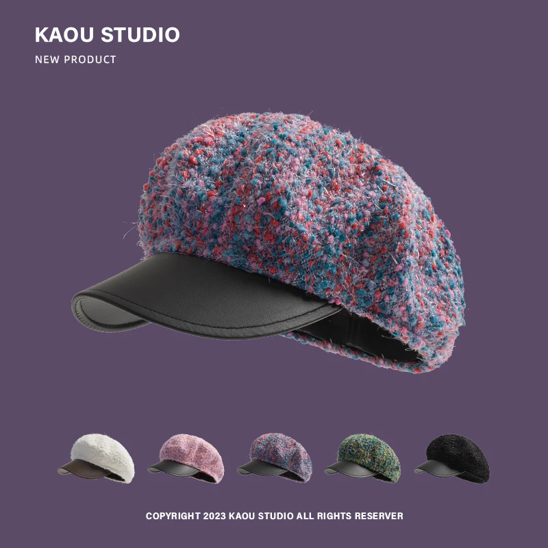 

Beret children autumn and winter Korean knitted octagonal hat British retro painter hat