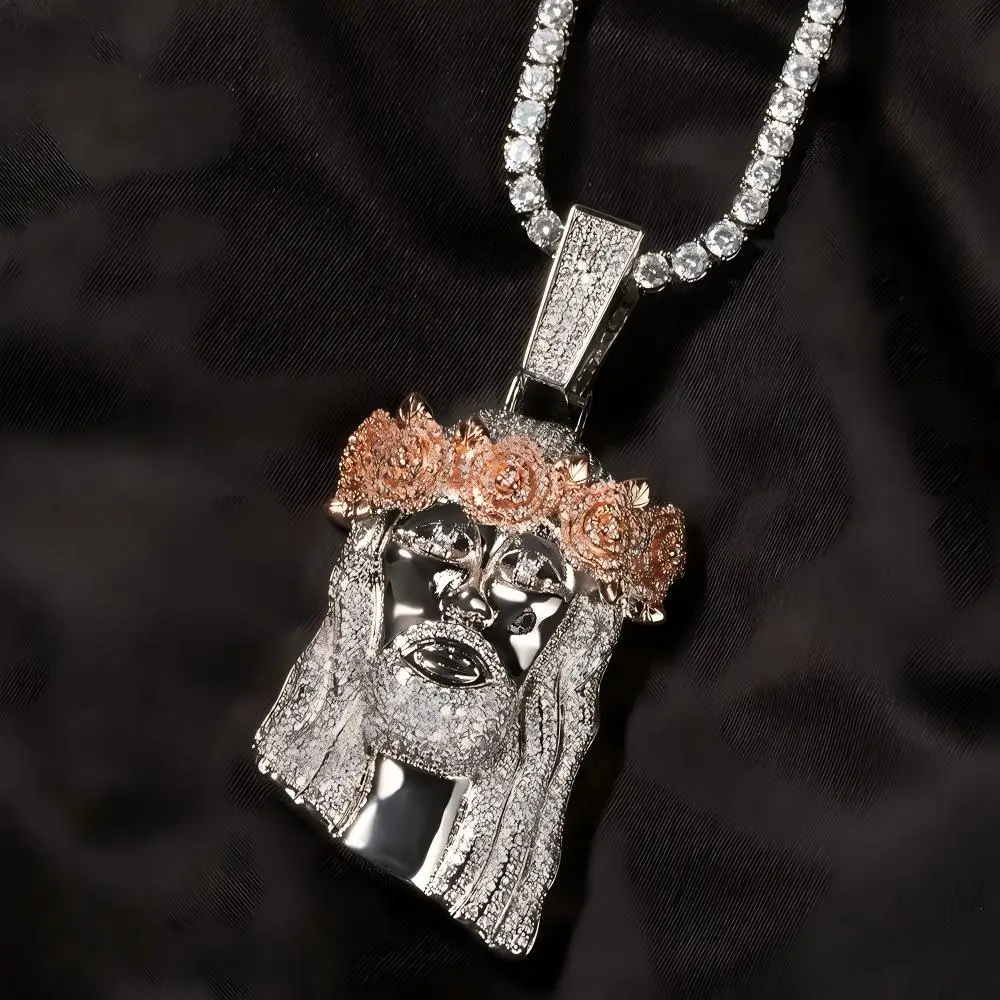 

Jesus Cross Head Shape Bling Bing Iced Out Pendant Necklace Rock Rapper Fashion Hip Hop Jewelry BP327-1