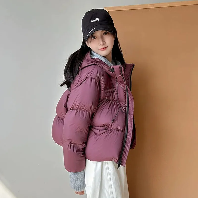 คุณภาพสูงParkerผู้หญิงลงเสื้อแจ็คเก็ต 2025 ฤดูหนาวใหม่Warm Hoodedสไตล์หนาเป็ดสีขาวลงสั้นผู้หญิงลงเสื้อH434