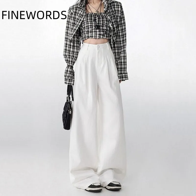 FINEWORDS High Waist Wide Leg Jeans Women Korean Baggy Jeans Korean Streetwear Easymatch Highstreet Retro Casual Jeans