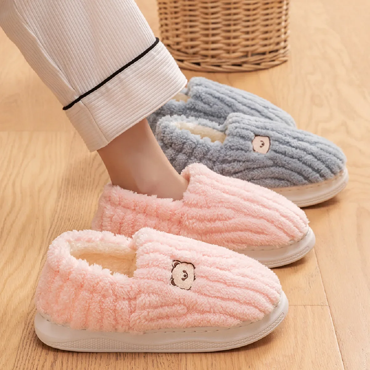 Men Cotton Slippers New Women Autumn Winter Indoor Outdoor Warm Furry Slipper Anti-Slip Bedroom Cute Lovers Home Fluffy Slides