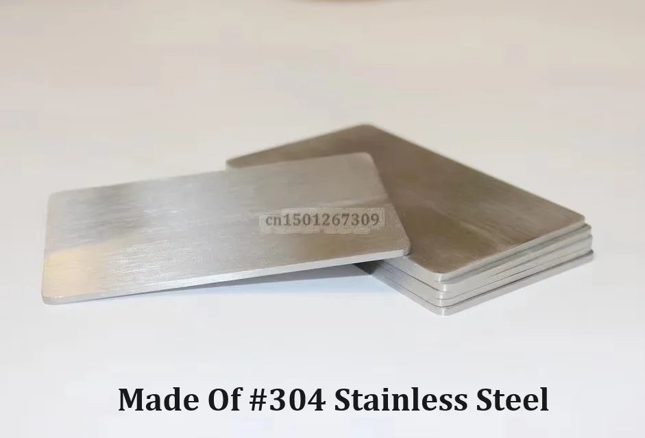 Tarjeta de visita de acero inoxidable de 2mm de grosor, placa de Metal resistente, tamaño 85x53mm, acabado mate de doble cara