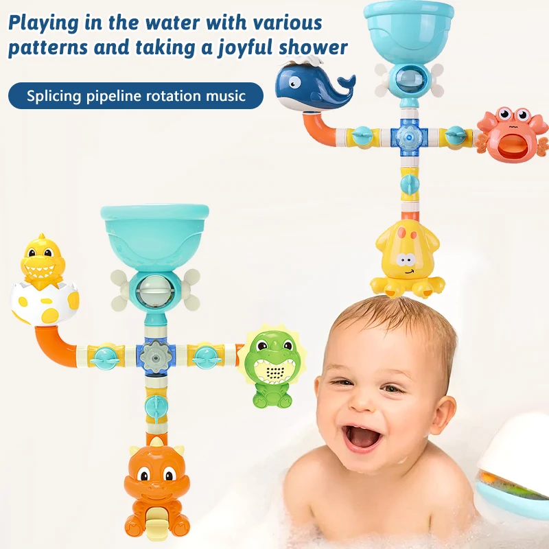 

Baby Bath Toy Children DIY Suction Cup Building Water Slide Marine Animals Dinosaur Egg Shower Interaction Games Play Water Toys