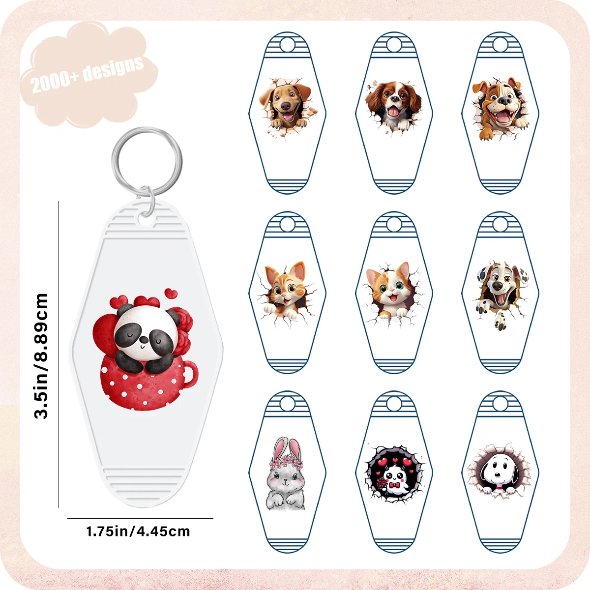 5PCS KeyChain Decals Adorable Dog Cat Stickers Transfers Print Bundle For Hotel KeyChains Decoration