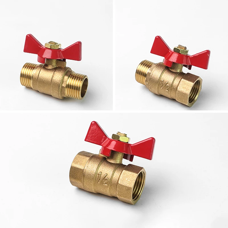Valvola a sfera in ottone filettata BSP da 1 unità per acqua, gasolio, compressore d'aria con stelo a farfalla, 1/4" 3/8" 1/2" maschio a femmina