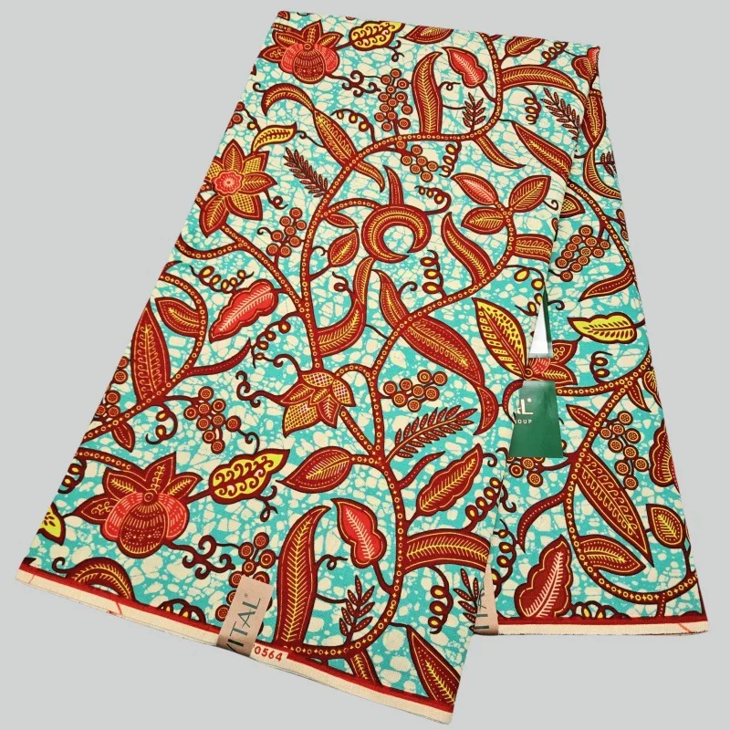 

6 ярдов длинных оранжевых растений с принтом синего хлопка в африканском стиле восковая ткань для шитья платья дивана занавеска скатерть шириной 120 см R2792