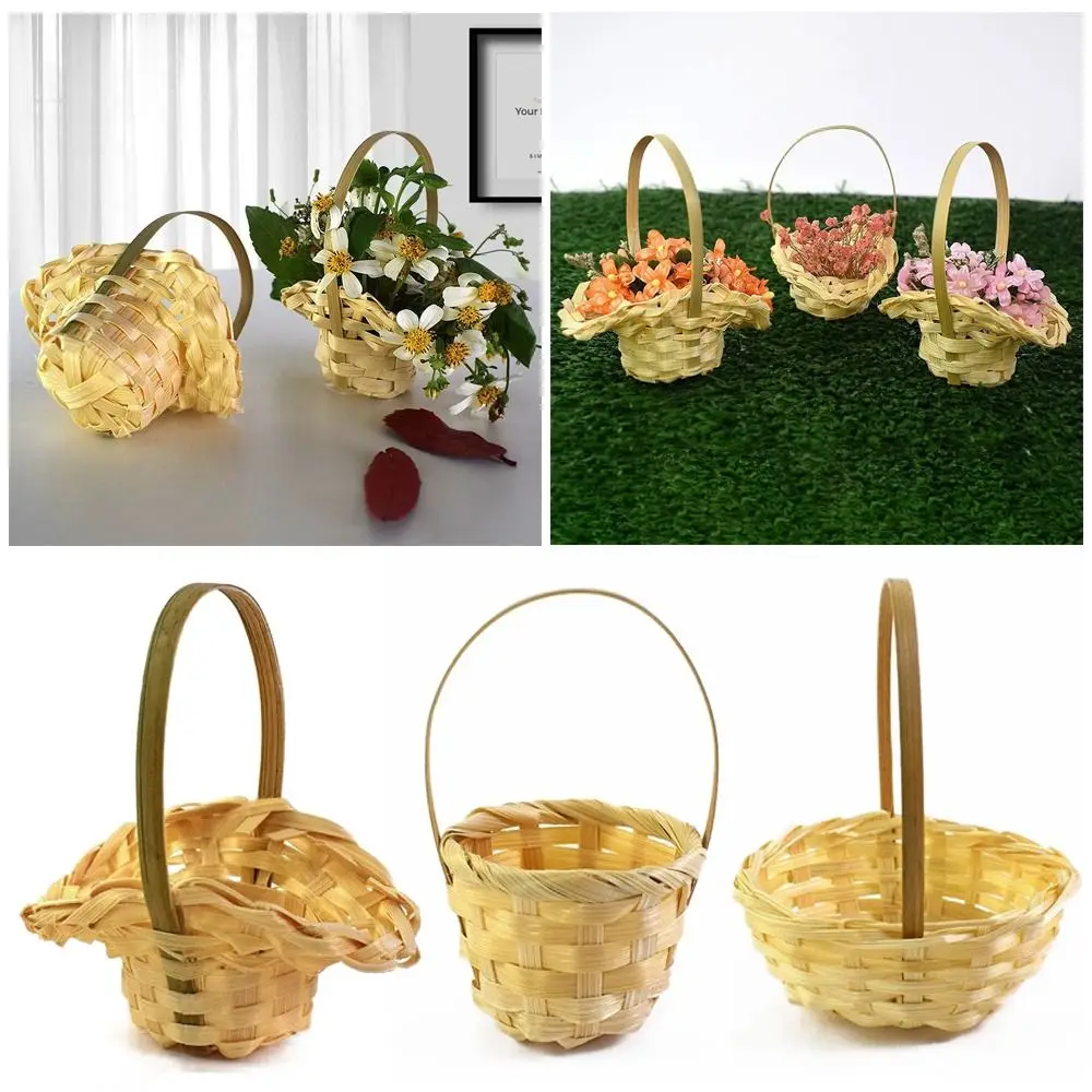 Yellow Braid Flower Baskets with Handle Wedding Ornaments Flower Arrangement Basket Home Office Decor Party Supplies