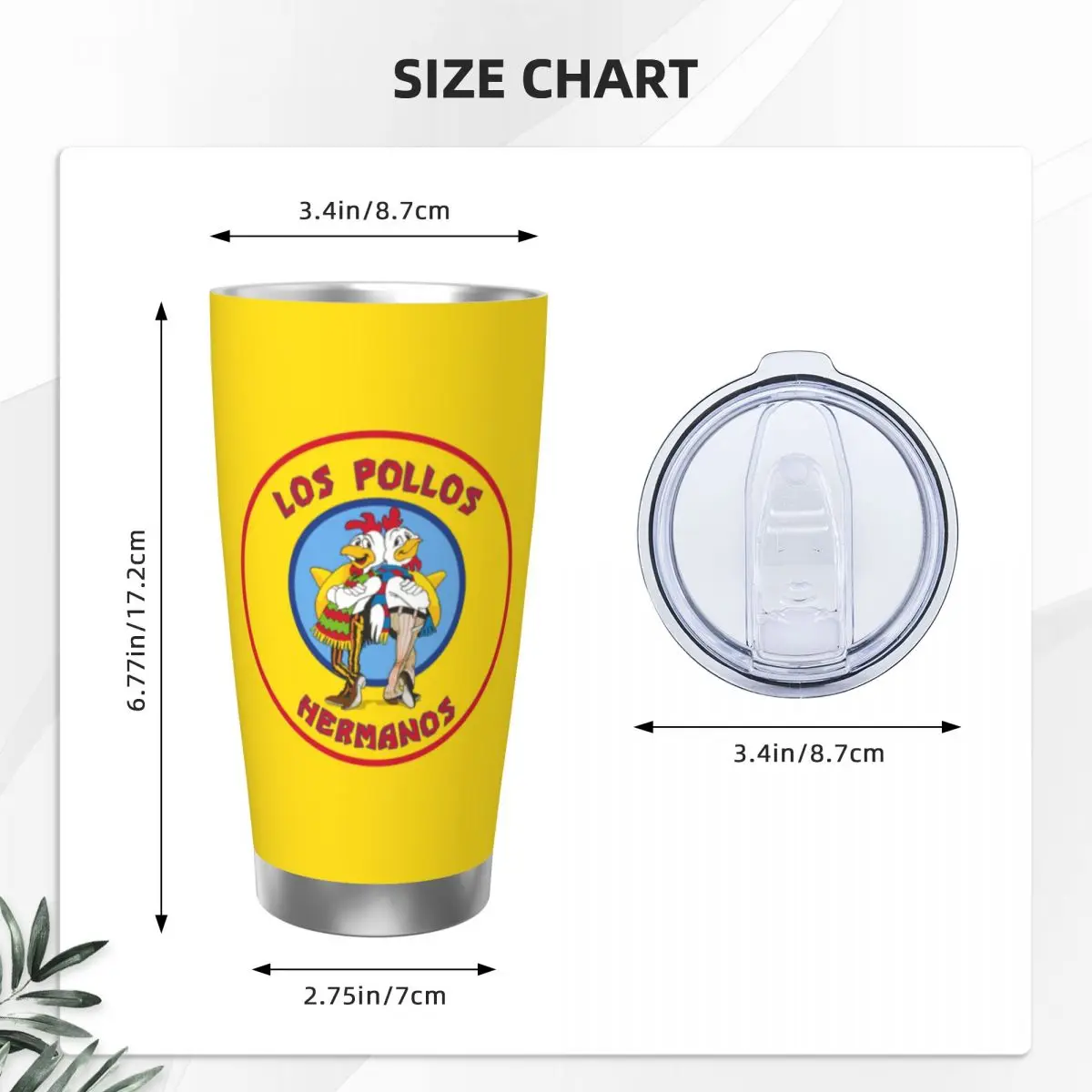 Breaking Bad Los Pollos Hermanos Tumbler Vacuum Insulated Chicken Brothers Thermal Cup with Lid Straw Mugs Water Bottle, 20oz