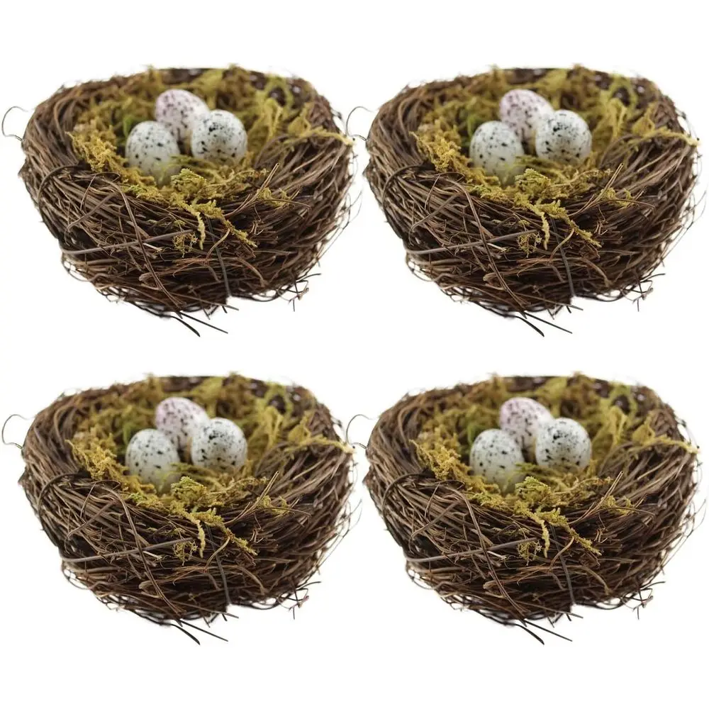 

Натуральные пасхальные гнезда для птиц ручной работы из ротанга с 12 искусственными яйцами и набором из мха для декора дома и сада