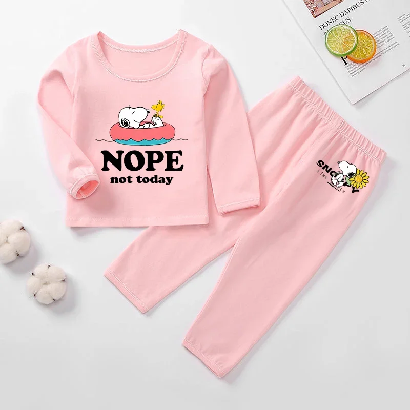 Snoopy Velvet Pajama Loungewear Pajamas Kids Two-piece Set Warm Pajamas Autumn Cotton Long-sleeved Trousers O-Neck Thickened Set