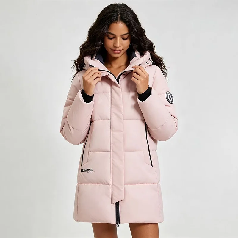Winter Women Hooded Mid-Long Pike Parkas Coat High Quality Female Thicken Warm Jacket Parkas Casual Windproof Outwear Long Coats