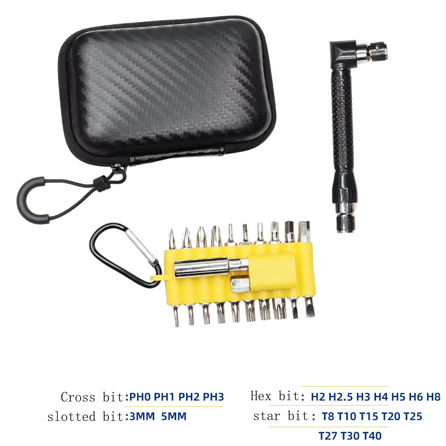 L shaped screwdriver handle with extension bar and dual hex interface for secure bit retention and efficient power transfer