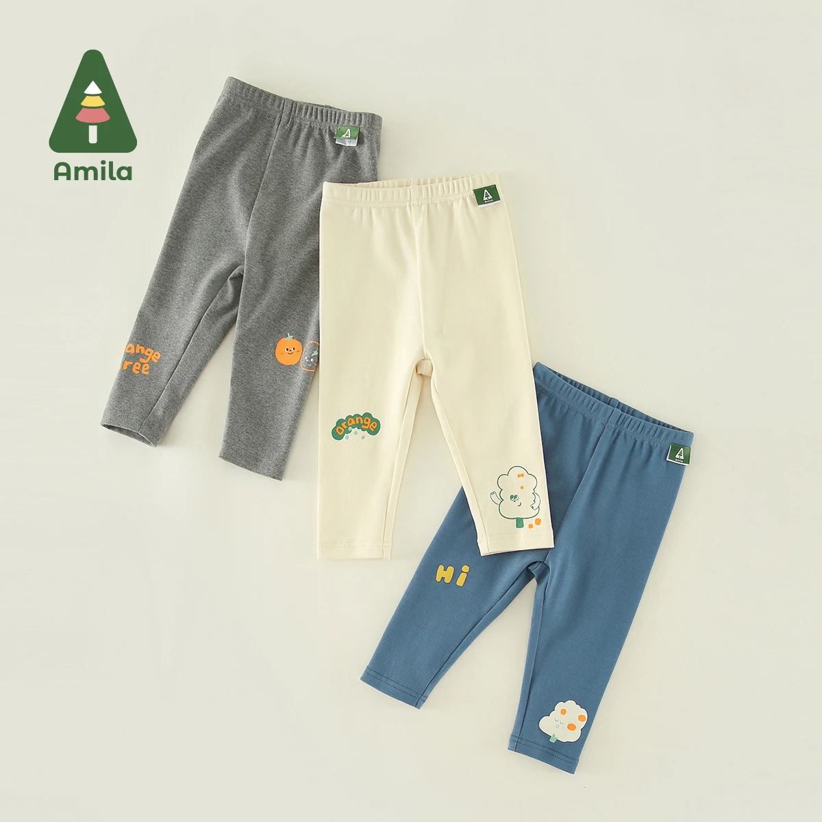 Amila-Leggings de algodão sólido para bebês, calças macias, impressão diagonal, calças quentes para crianças, moda infantil, novo, outono, 2023