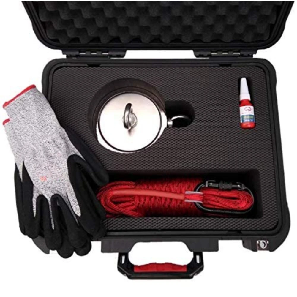 Magnet Fishing Kit | 4250 lb Double Sided Rare Earth Neodymium Magnet, Waterproof Case, 65ft Rope, Gloves, and Threadlocker