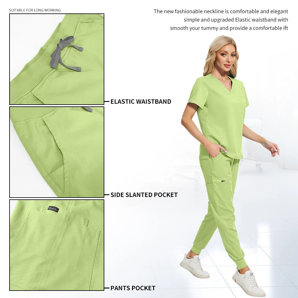 طقم زي صيدلي للنساء ملابس عمل التجميل زي ممرضة مستشفى طبيب جراحة الأسنان عن طريق الفم أطقم الدعك الطبية