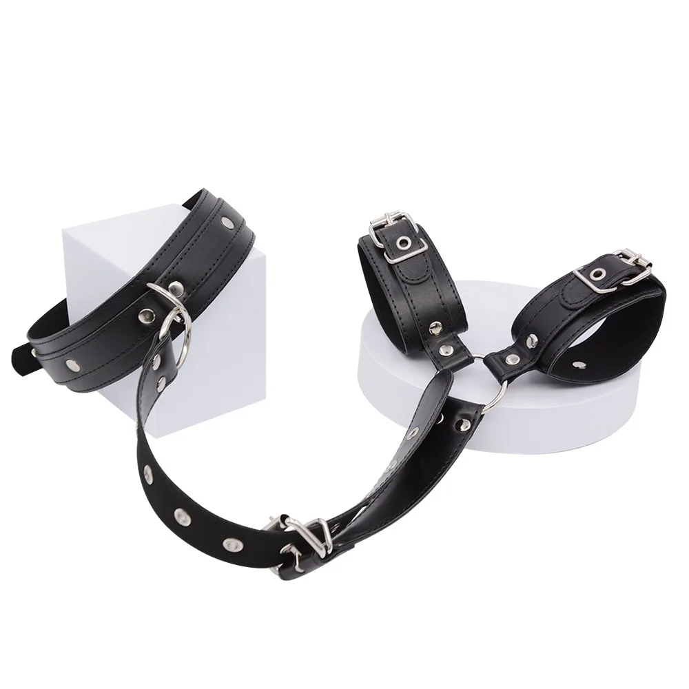 Adjustable Restraint Straps Sex SM Toys Kit of Couples Wrist Handcuffs Bdsm Bondage Leather Restraint Neck with Nipple Clamp Gag