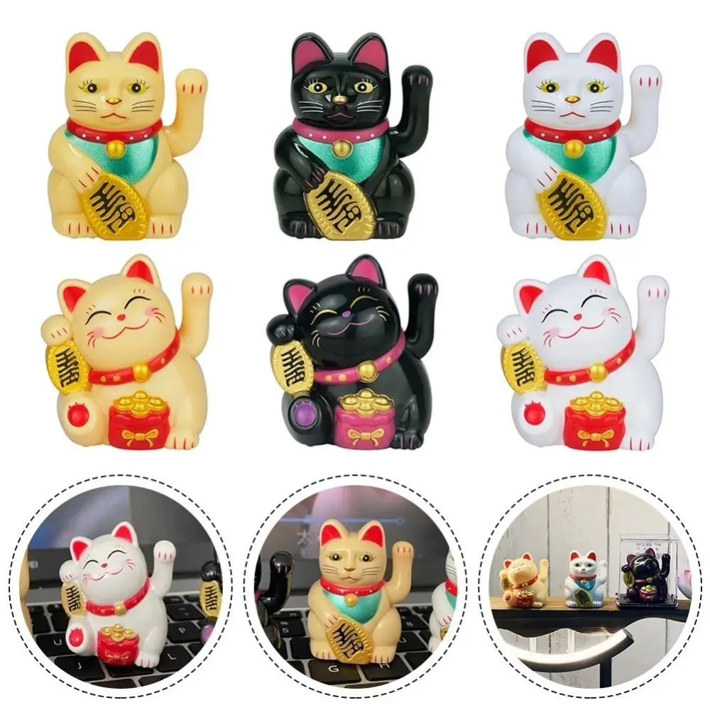 Baking Home Decoration Car Accessories Solar Lucky Cat Miniatures Figurines Desktop Ornament Feng Shui Cat Lucky Cat Sculpture