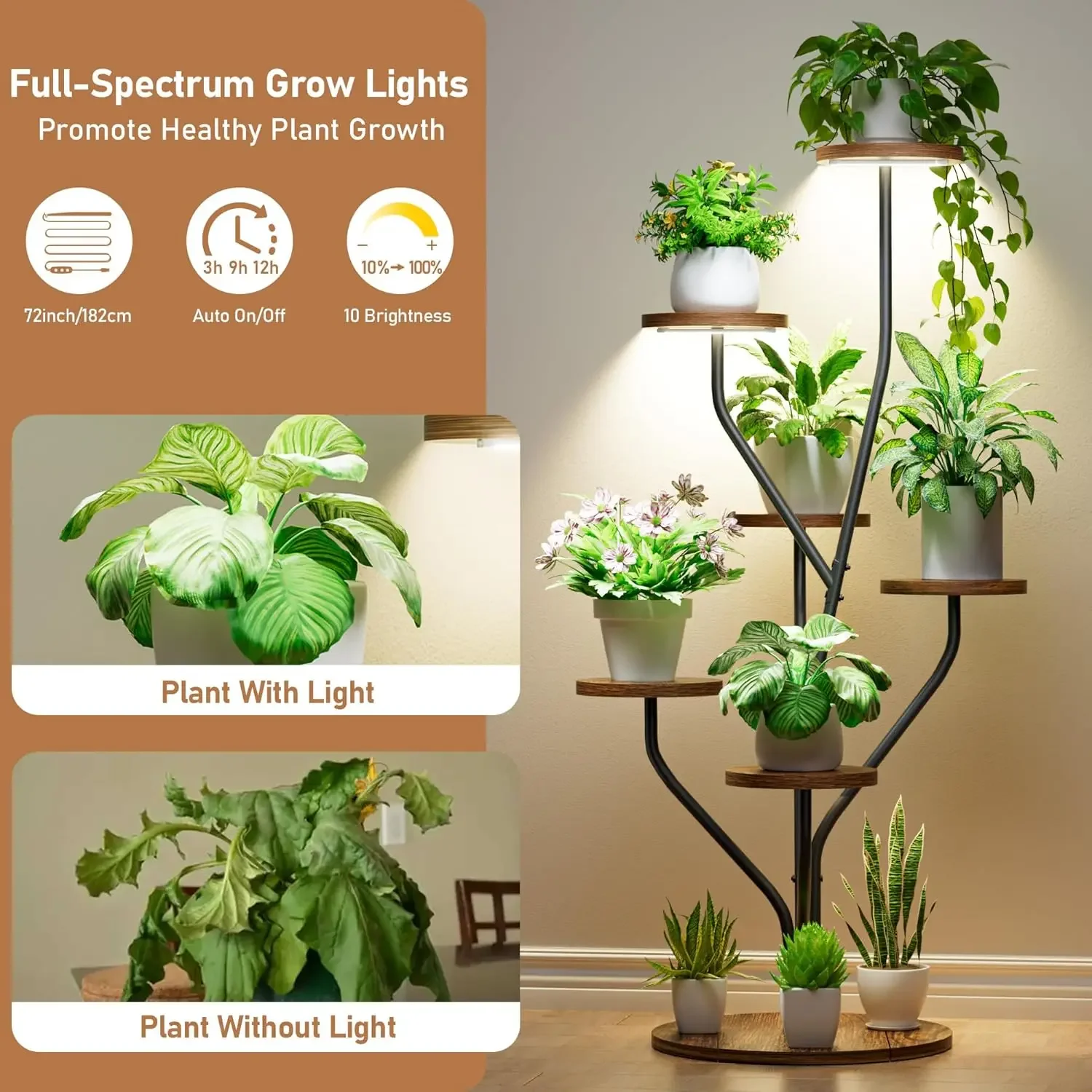 Plant Stand Indoor with Grow Lights - Tree-Shaped Plant Shelf, 7 Tiered Corner Plant Stands for Indoor Plants Multiple, 54