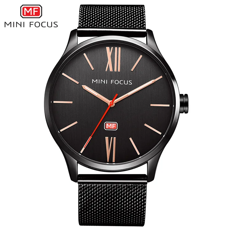 MINI FOCUS Men Ultra Slim Gold Quartz Watch Roman Dial Mesh Band Waterproof Male Business Casual Birthday Daily Wristwatch Gifts
