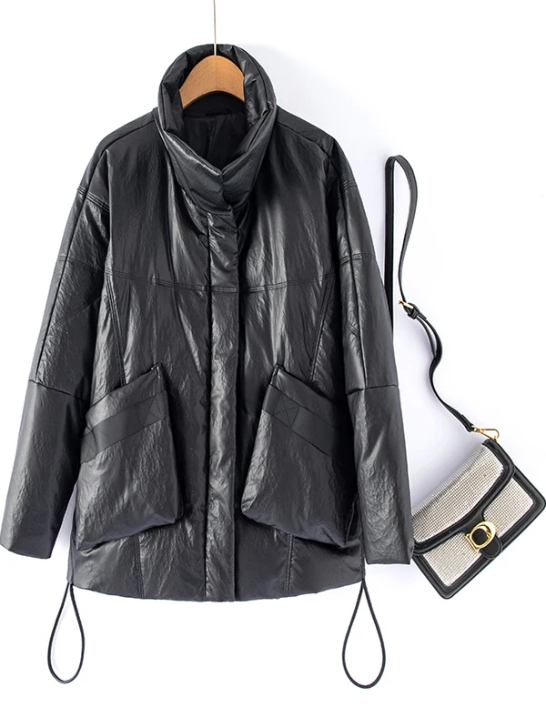 

Женская зимняя куртка из натуральной кожи Haining с подкладкой из овчины, утепленная, на флисовой подкладке, верхняя одежда