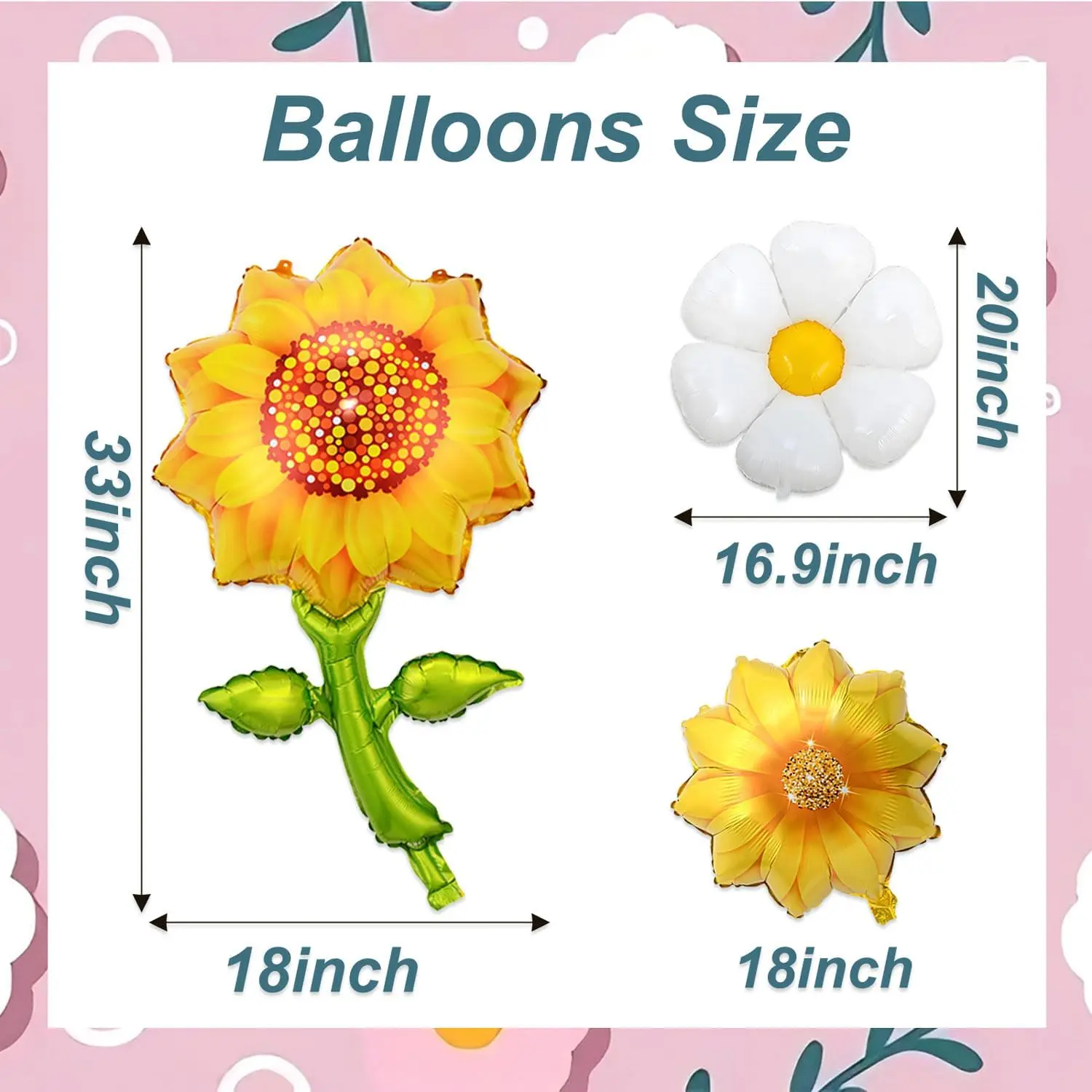 8pcs Sunflower Daisy Rose Foil Balloons Pink White Flower Air Globos Baby Shower Valentines Wedding Birthday Party Decorations
