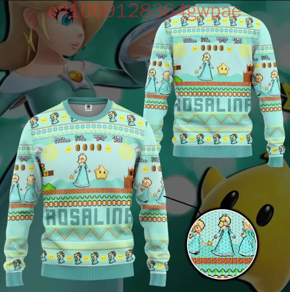 Super Mario Rosalina Christmas Ugly Sweaters Disney 3d Print Christmas Ugly Sweaters Fashion Men's Women's Casual Sweater