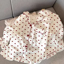 New Spring and Autumn Ladies Ins Style Pajamas Homewear Set Girls Printed Love Long-Sleeved Underwear Pajamas Homewear Set