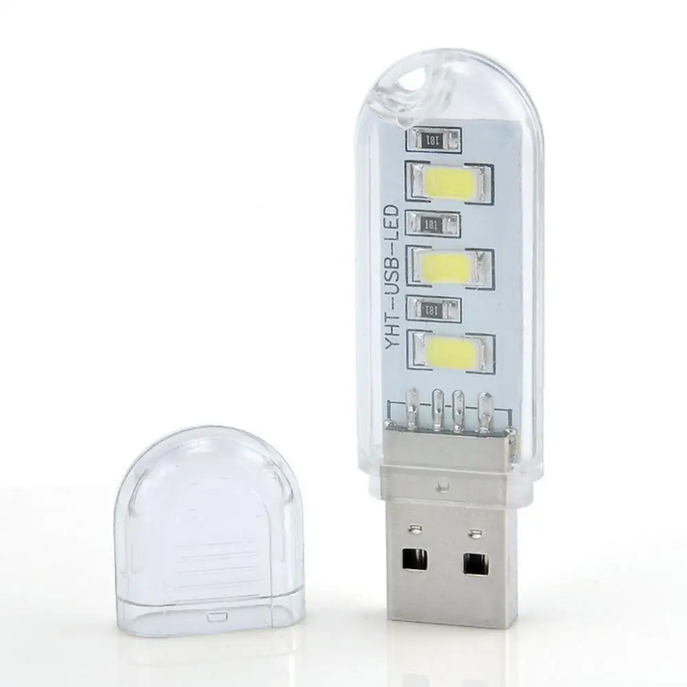 2Pcs Mini Portable Super Bright 3 LED Night Light USB Lamp for PC Laptop Reading