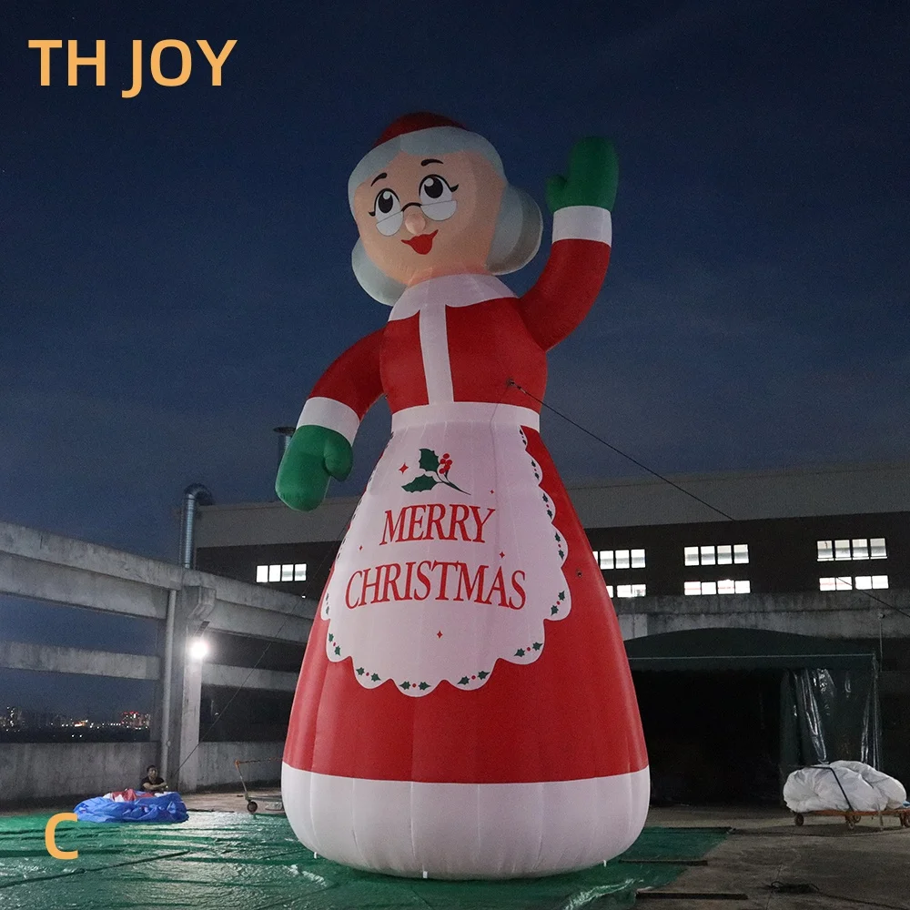 Navio aéreo rápido para porta! Sra. Claus inflável ao ar livre com iluminação LED, desenho animado inflável de Sra. Noel de 30 pés e 9 m de altura para o Natal