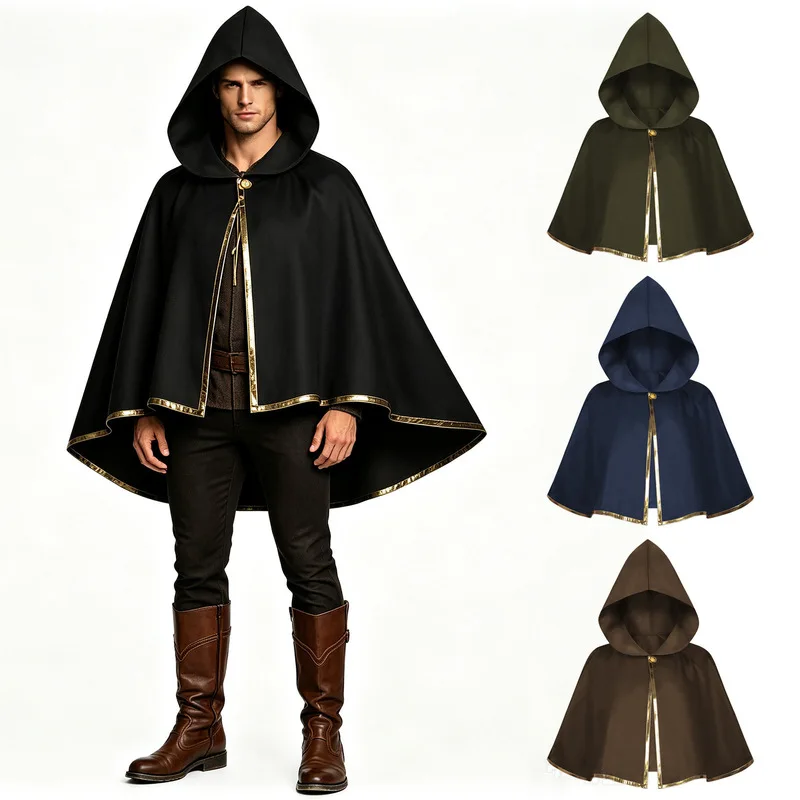QICHE Men Women Medieval Long Robe Multi Color Cloak Vintage Halloween Carnival Stage Performance Outerwear