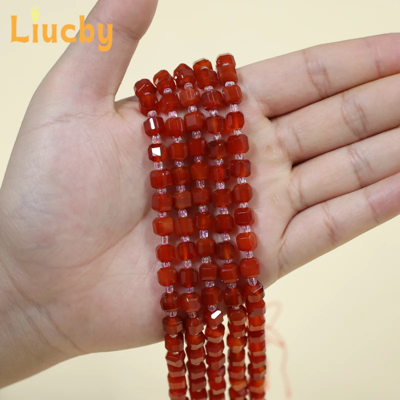 Roter Achat-Zuckerwürfel, Naturstein, roter Achat-Edelstein, Perlen für die Schmuckherstellung, DIY, Damen-Ohrringe, Schlüsselanhänger, 15'' Strang, 6/8/10 mm – Detail 4