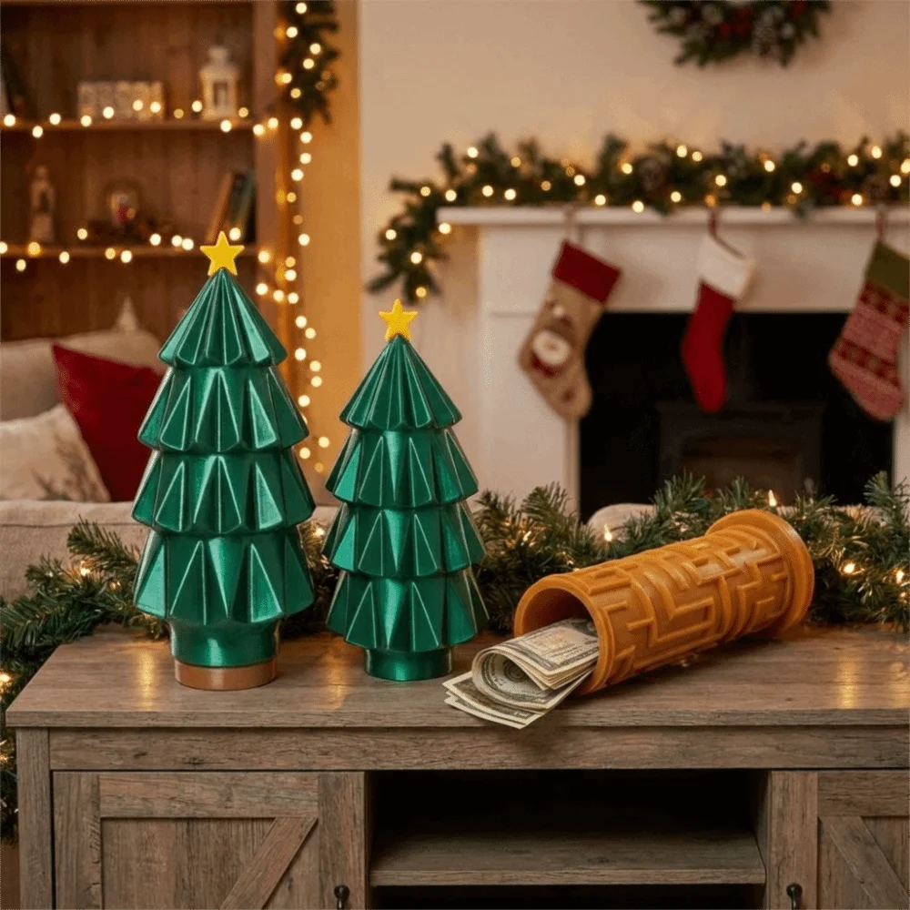 Creative 3D Printed Christmas Tree Money Box Plastic Decorative Christmas Tree Maze Box Novelty Puzzle Gift Box Kids Gift