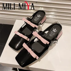 MILI-MIYA classico punta quadrata farfalla nodo donna pelle di mucca Slingbacks pompe tacchi spessi Slip On stile Casual fatto a mano