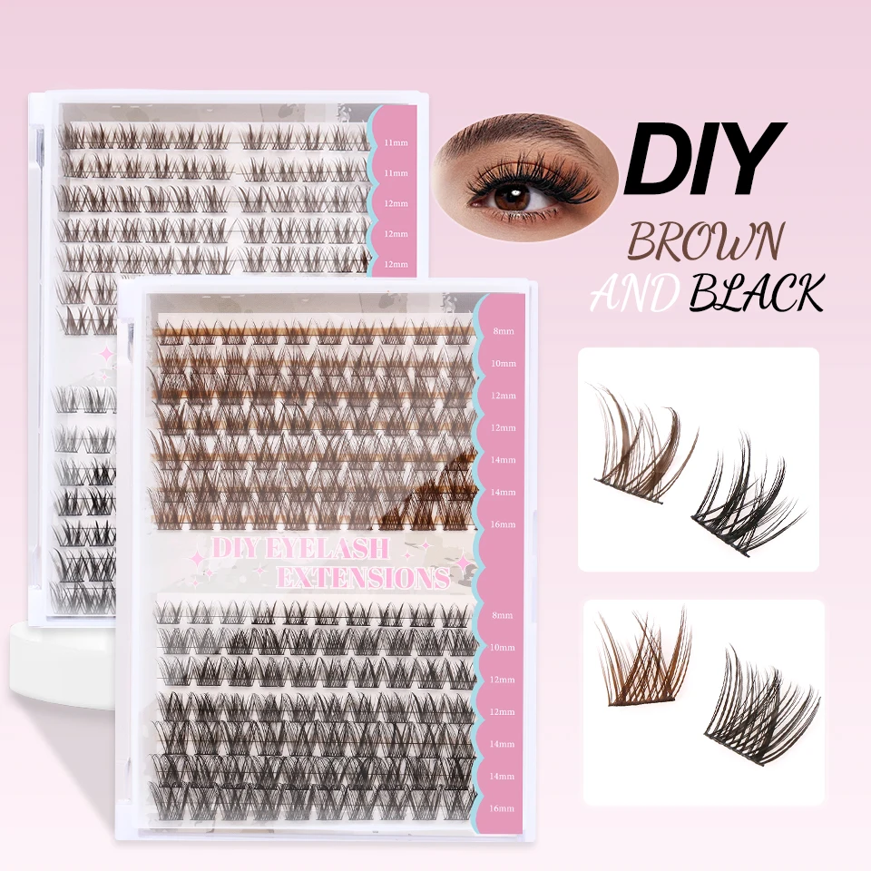 

Brown Cluster Eyelashes DIY 40D 8-16mm Grafting Natural Faux Mink False Eyelashes Individual Volume Lashes Extension Makeup Tool