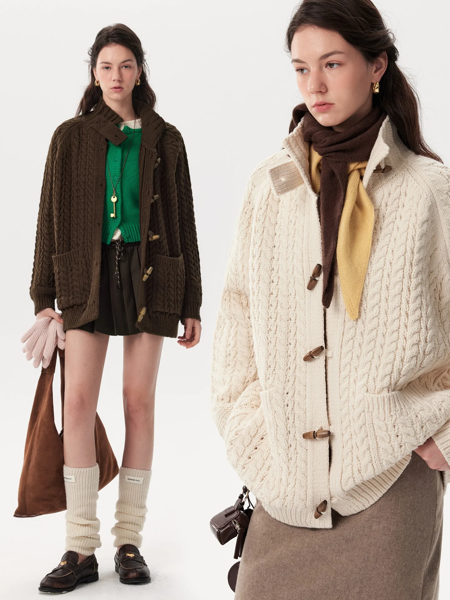 

Thiened Handmade Knitted Sweater Coat Women's Autumn Winter Faion Retro Button Cardigan Warm Long Sve Pure Color Outer...