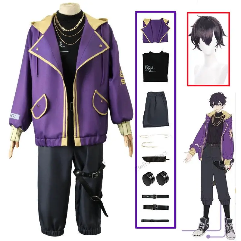 

Shoto Shxtou Cosplay Anime VTuber Cosplay Costume Wig Men Fancy Party Suit Wig Purple Jacket Coat Halloween Carnival Uniform