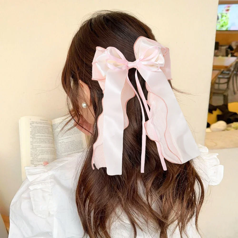 Eleganckie damskie spinki do włosów z koronką i kokardą, jednolite satynowe spinki z kokardką, koreańskie wsuwki dla dziewczynek, ozdoby do włosów na imprezę, akcesoria do włosów.