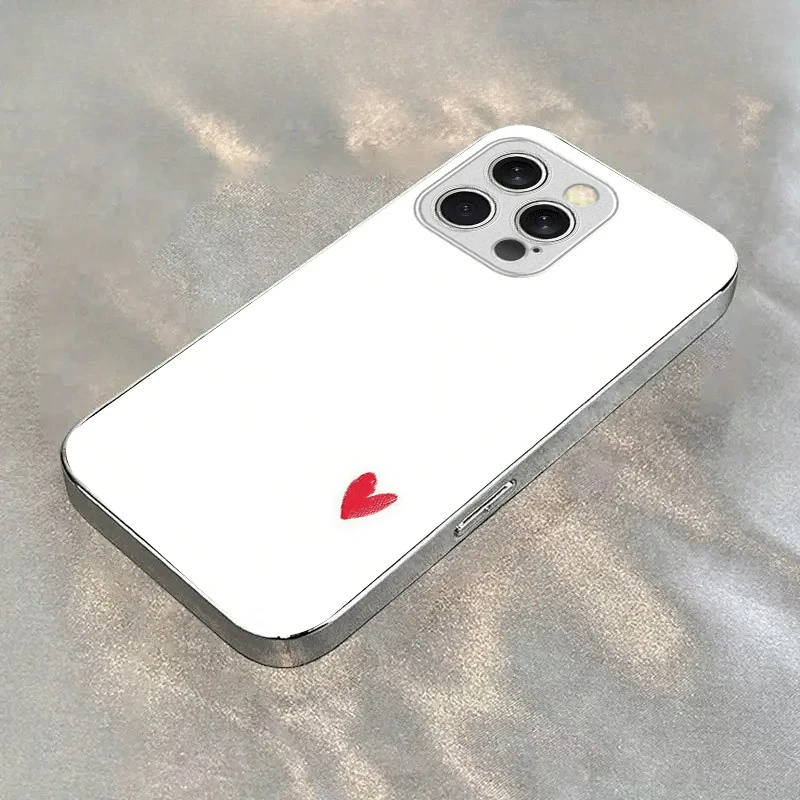 

New Red Heart Pattern Electroplated Silver Phone Case for iPhone 17/16/16ProMax/15/14/13/12ProMax/11/11Pro Anti-drop protection