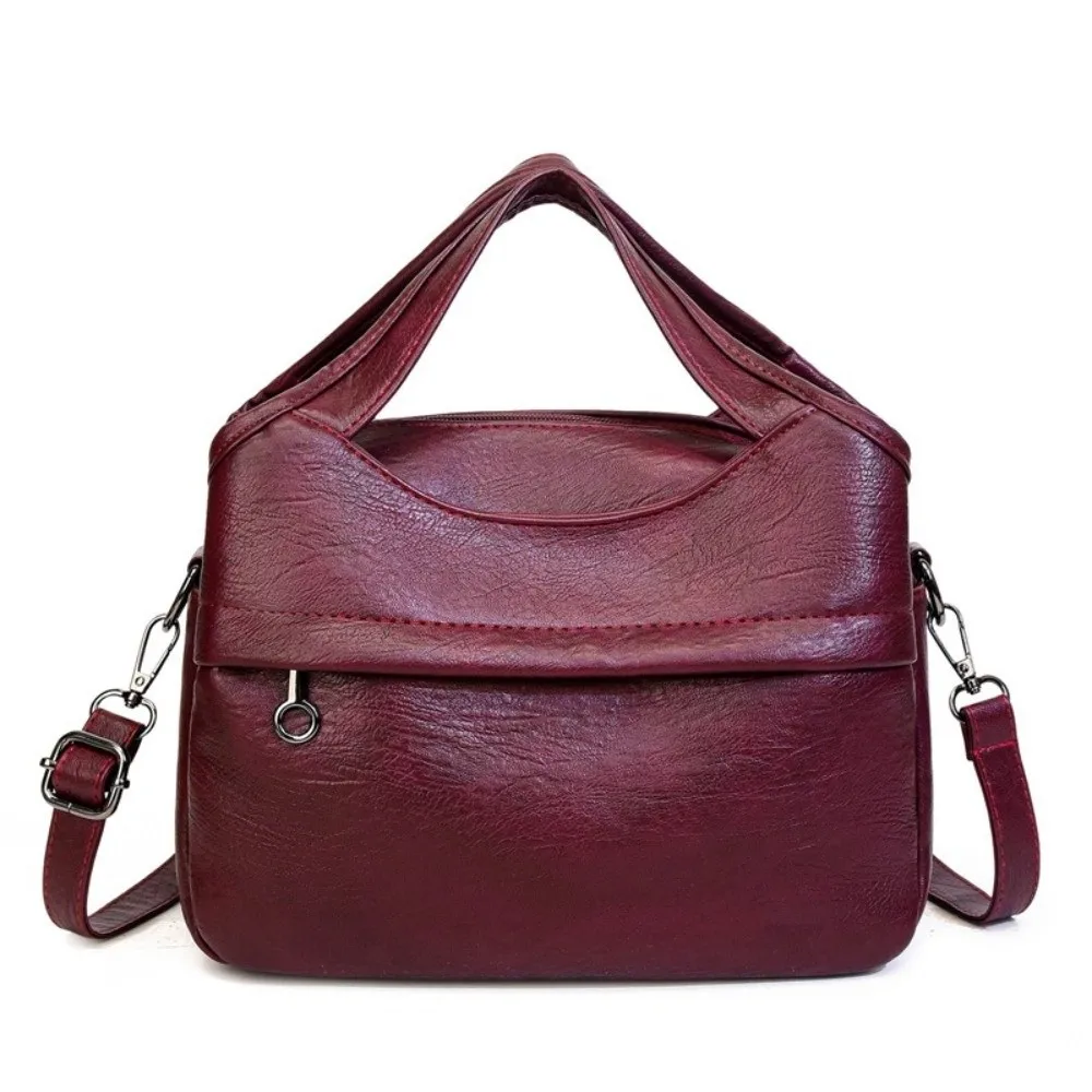 Faux Leather Tote Purse Large Capacity Soft Material Shoulder Bag Versatile Design Multi Pocket Top Handle Satchel